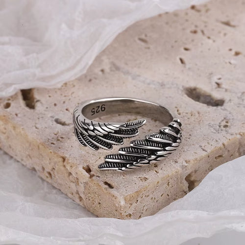 925 Sterling Silver Women'S Ring Feather Wing Dating Jewelry Aesthetic Accessories Cheap Gaabou